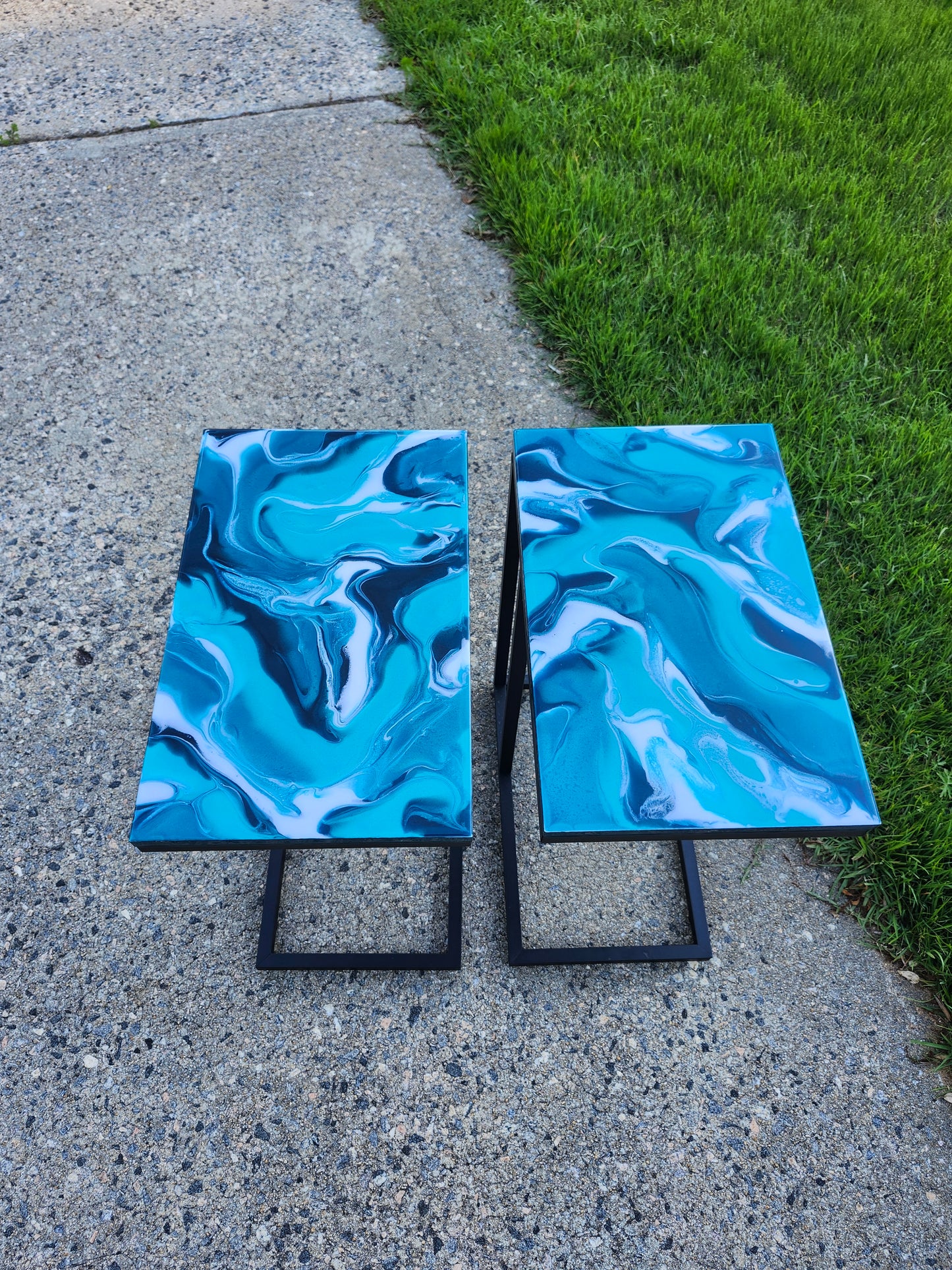 Teal, Aqua + White Swirl "C" Table(s)