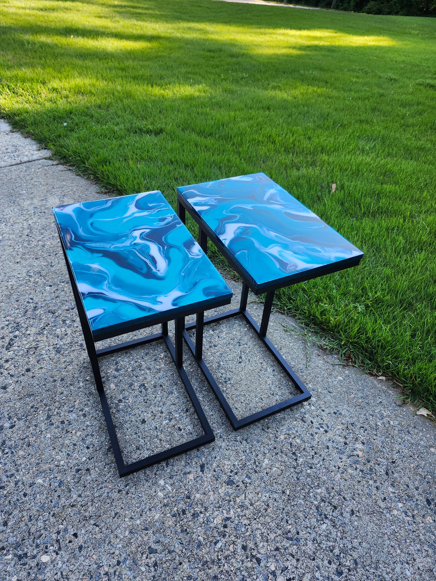 Teal, Aqua + White Swirl "C" Table(s)