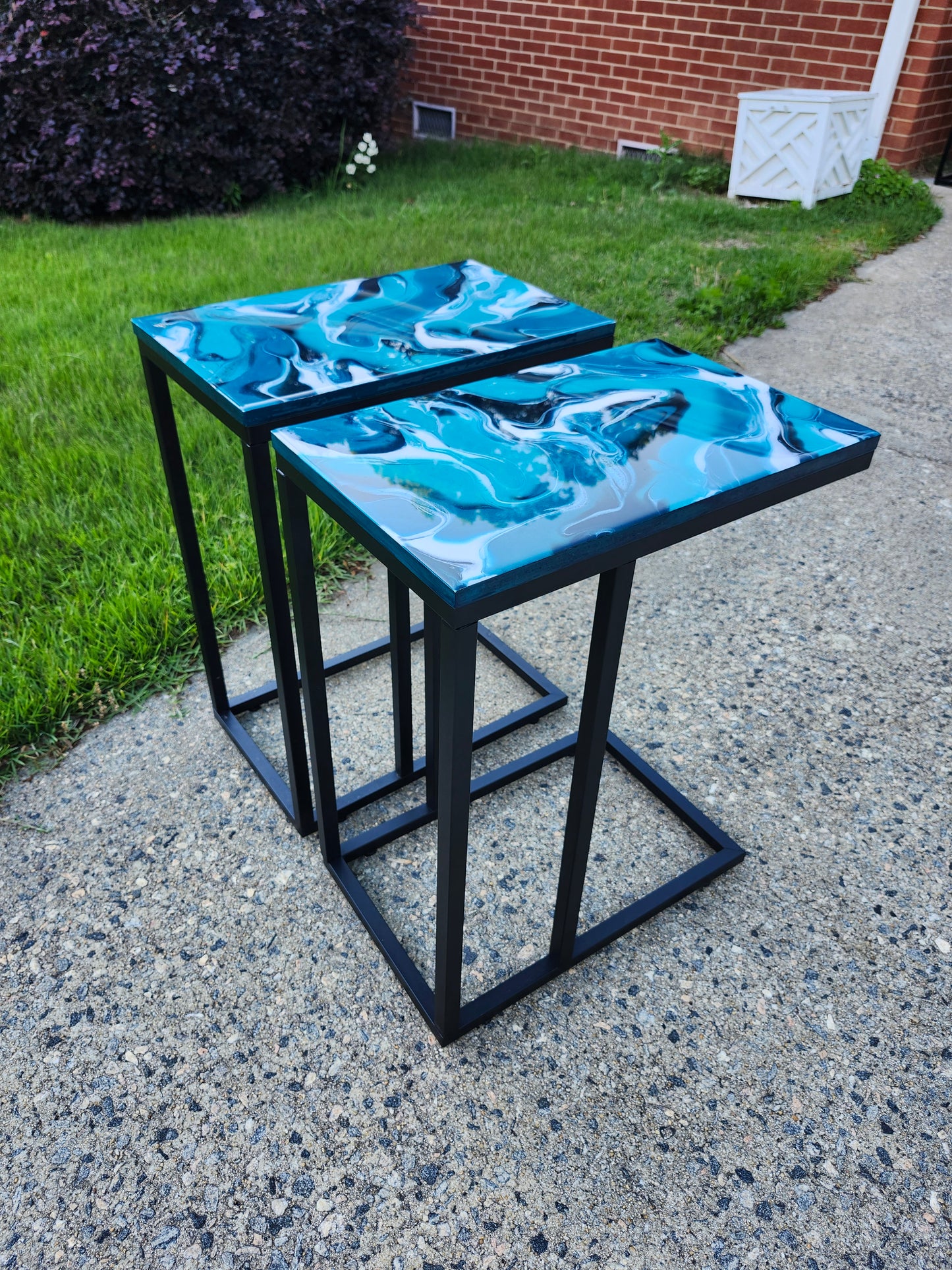 Teal, Aqua + White Swirl "C" Table(s)