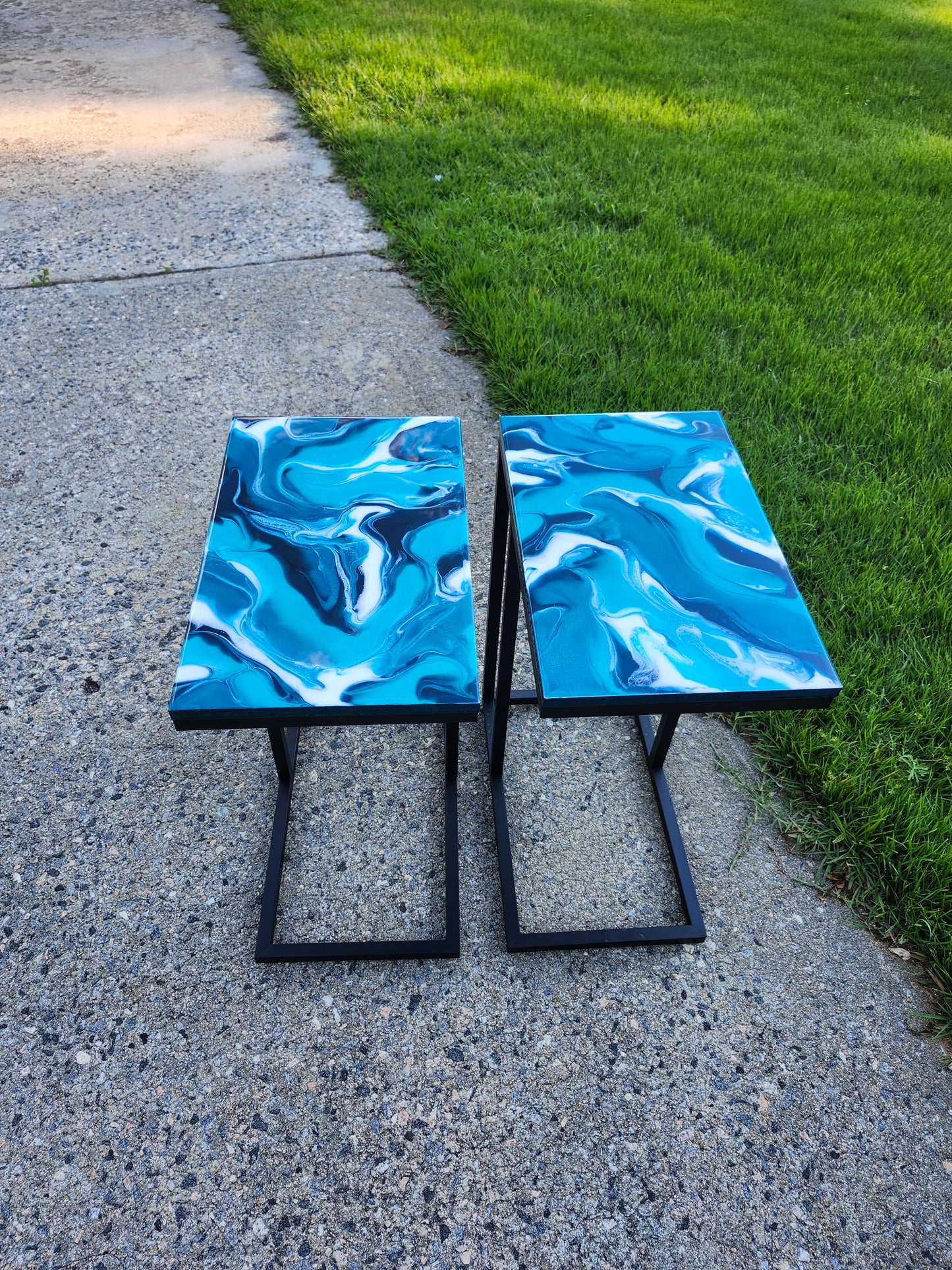 Teal, Aqua + White Swirl "C" Table(s)