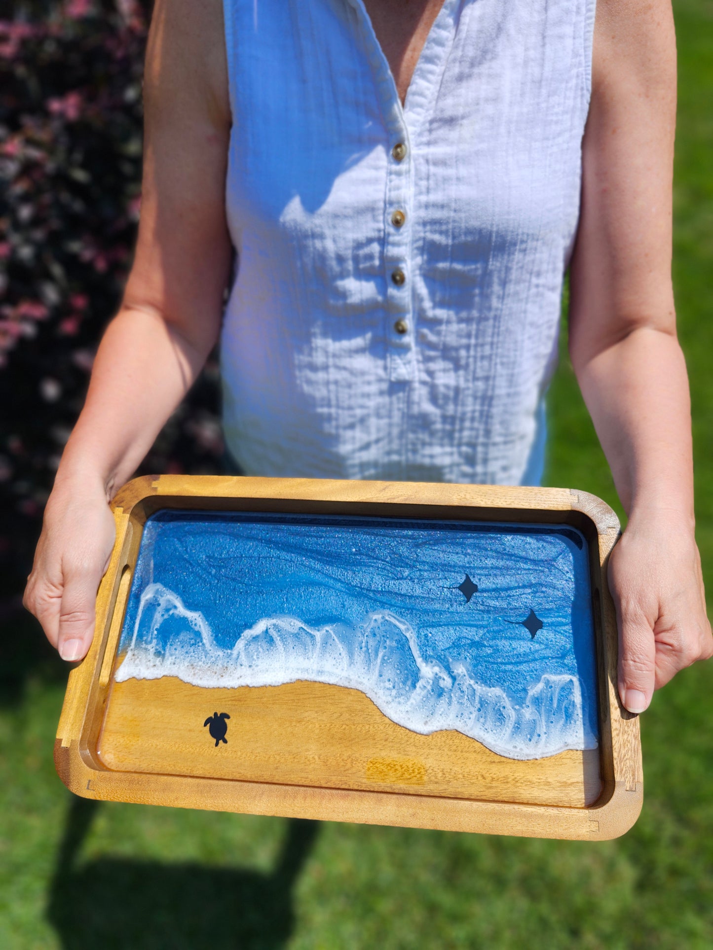 Catch all Tray | Stormy Ocean with sea turtle and stingrays