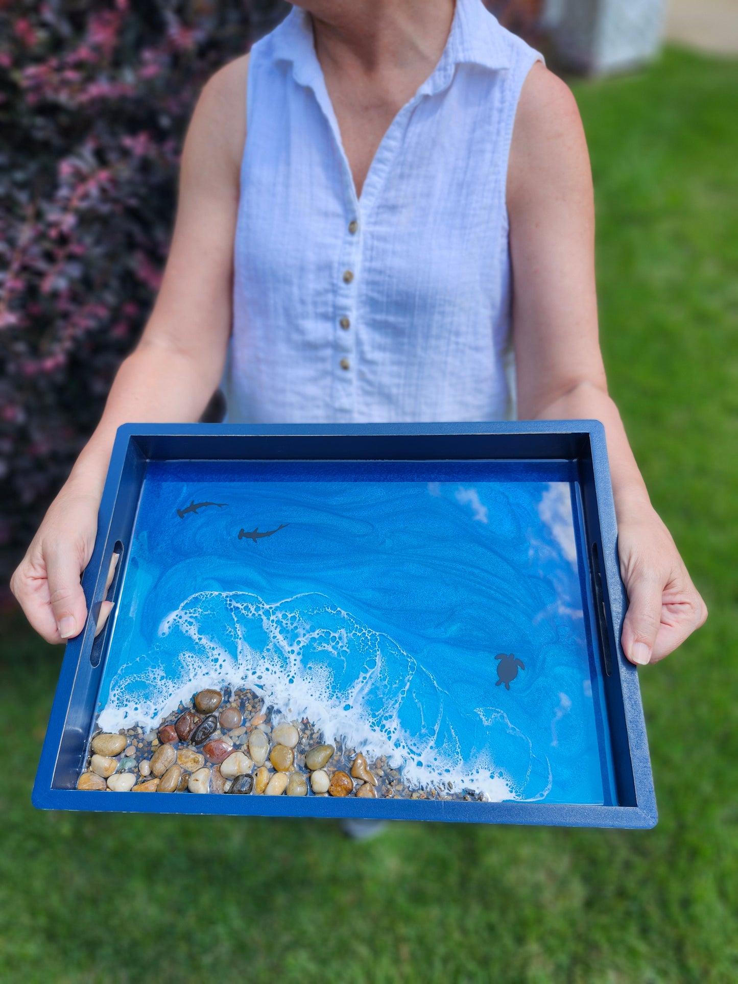 Pacific Blue Pebble Beach Rectangle Serving Tray