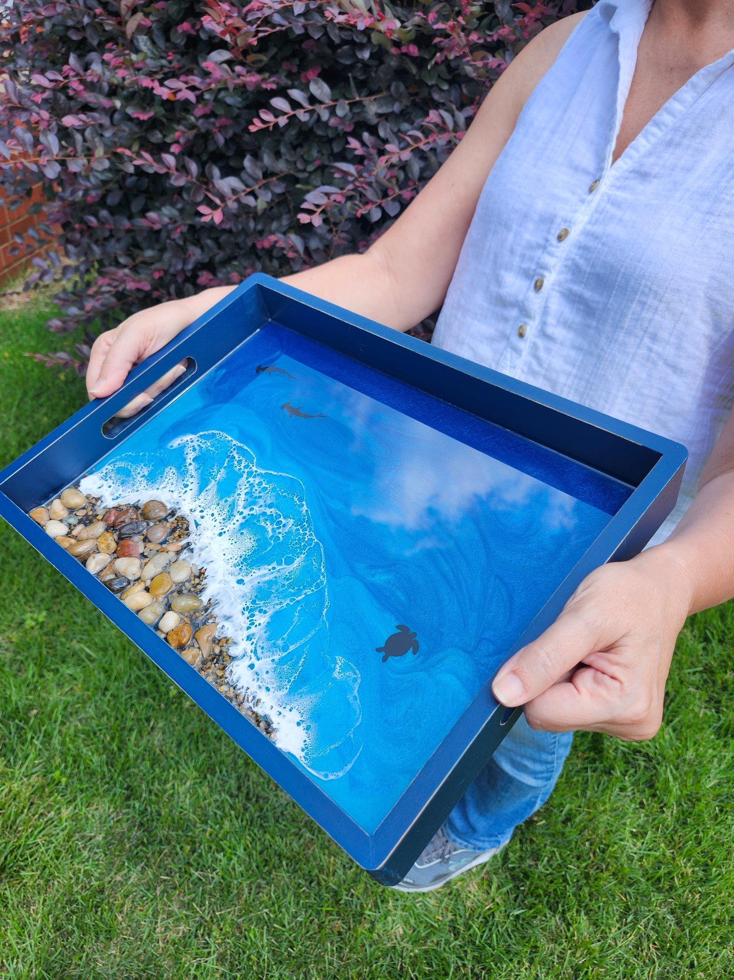 Pacific Blue Pebble Beach Rectangle Serving Tray