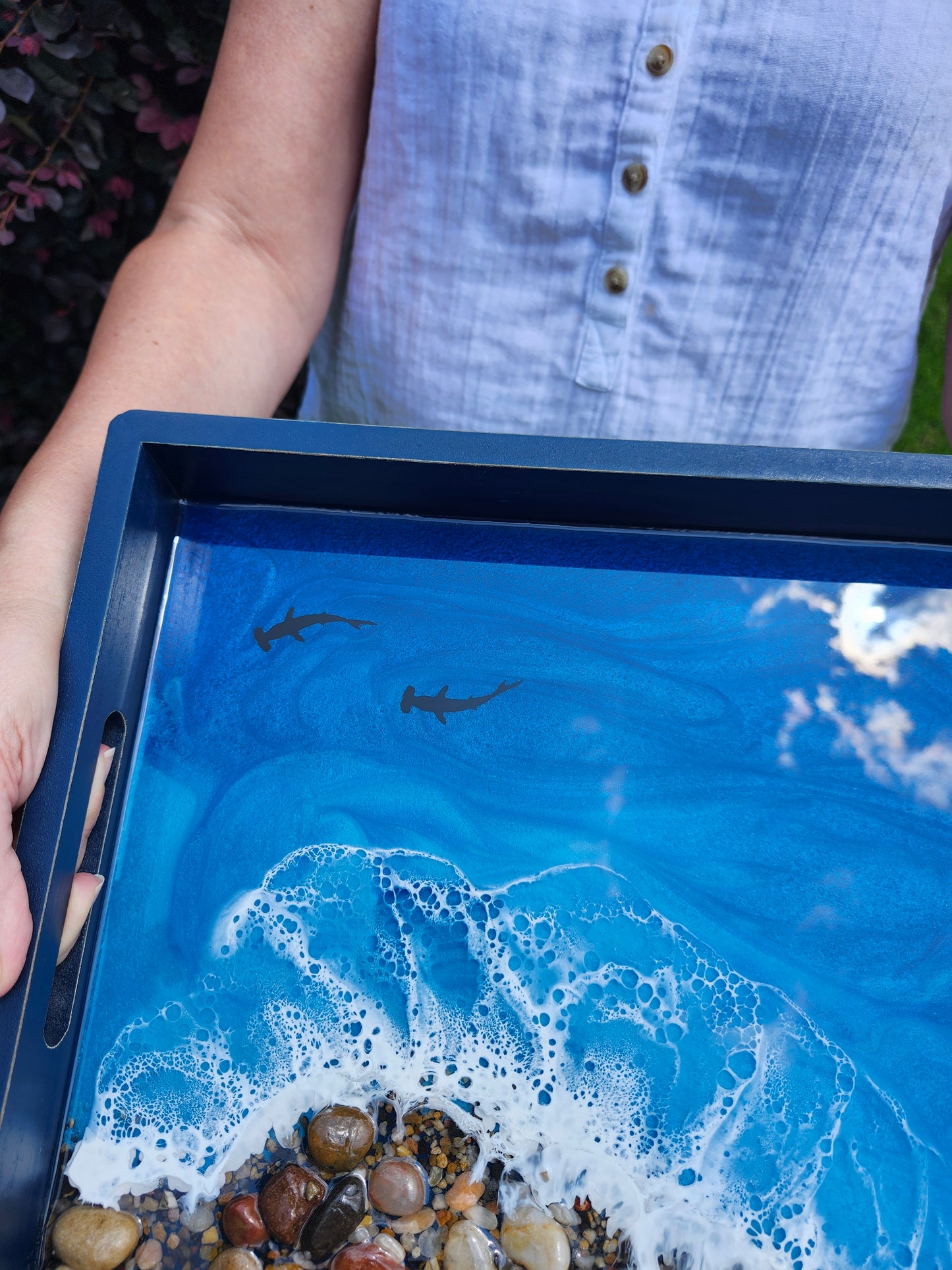 Pacific Blue Pebble Beach Rectangle Serving Tray