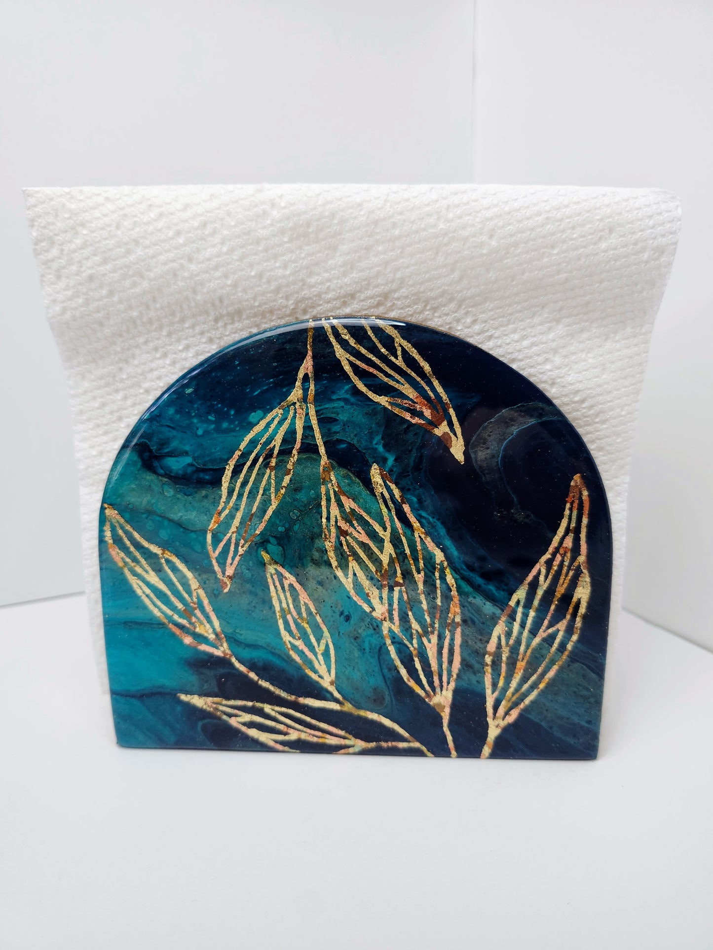 Gilded Gold and teal Leaf Napkin Holder