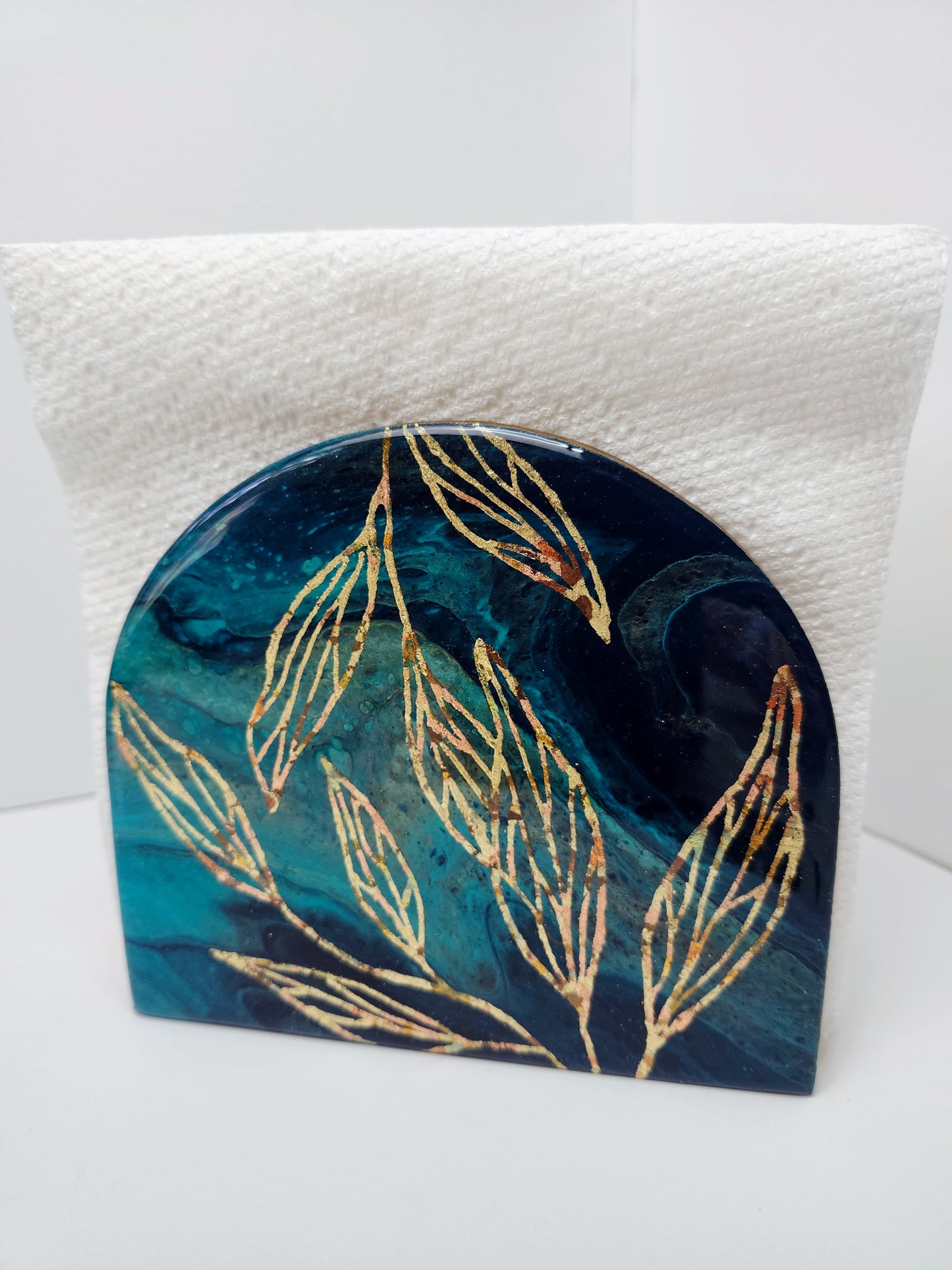 Gilded Gold and teal Leaf Napkin Holder