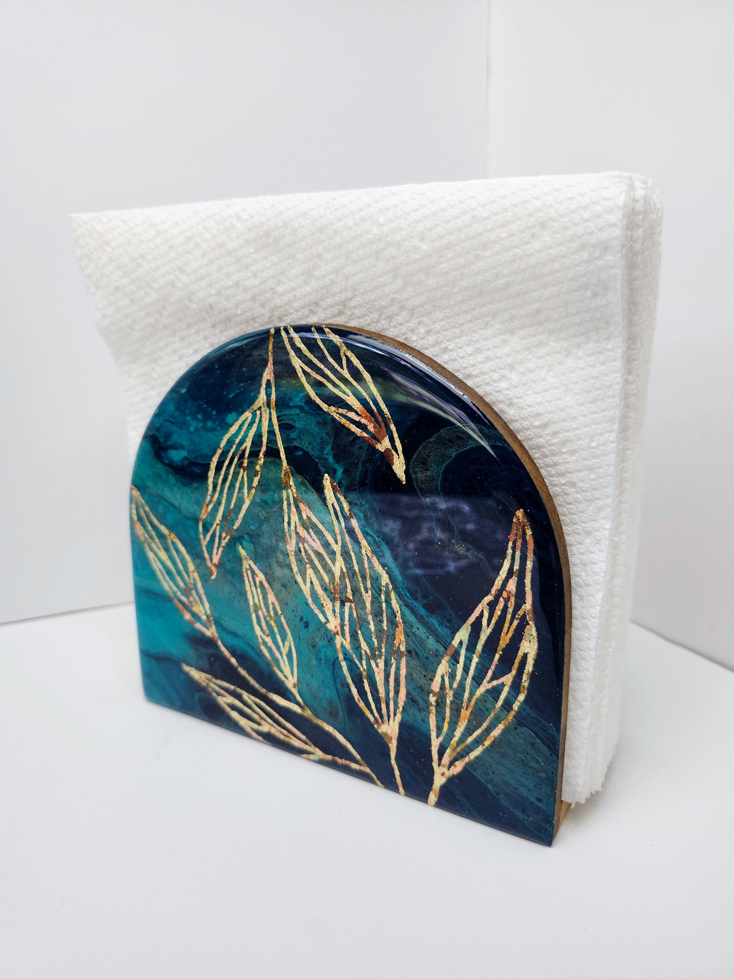 Gilded Gold and teal Leaf Napkin Holder