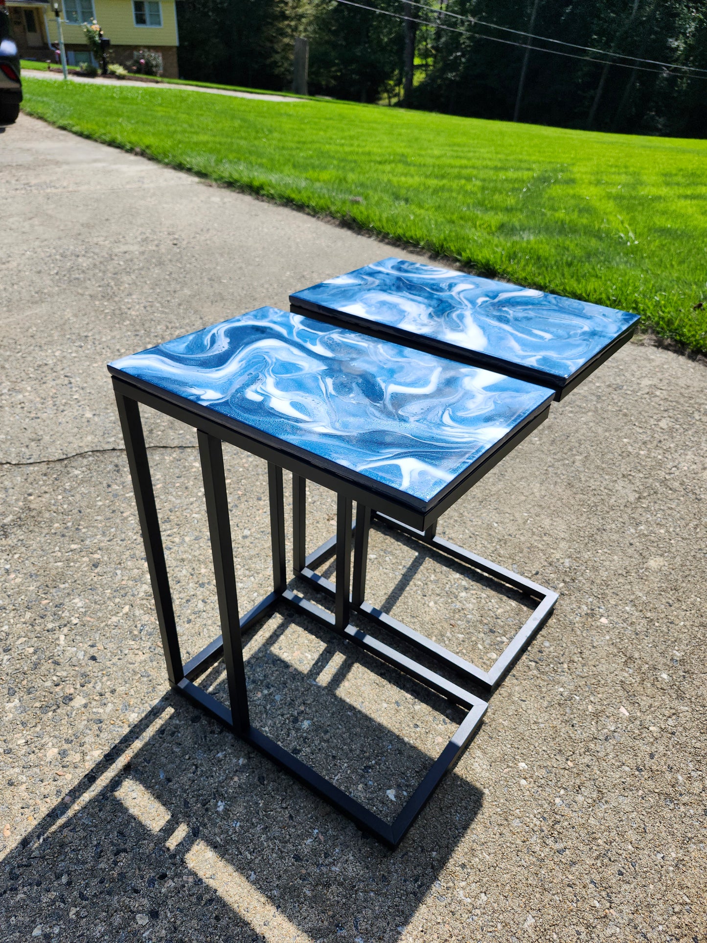 Navy metallic blue, + White Swirl "C" Table(s)
