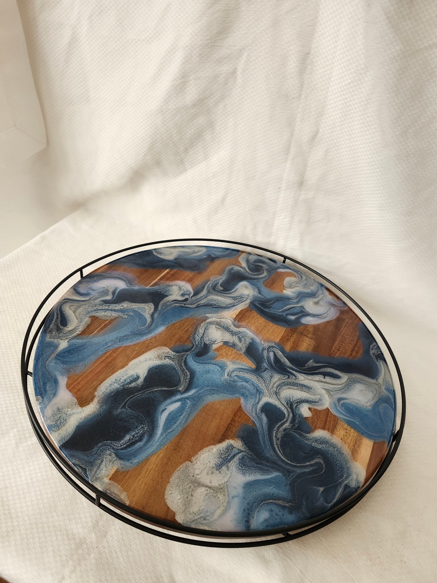 Lazy Susan with metal rail |Navy Swirls (large, 18 inch)