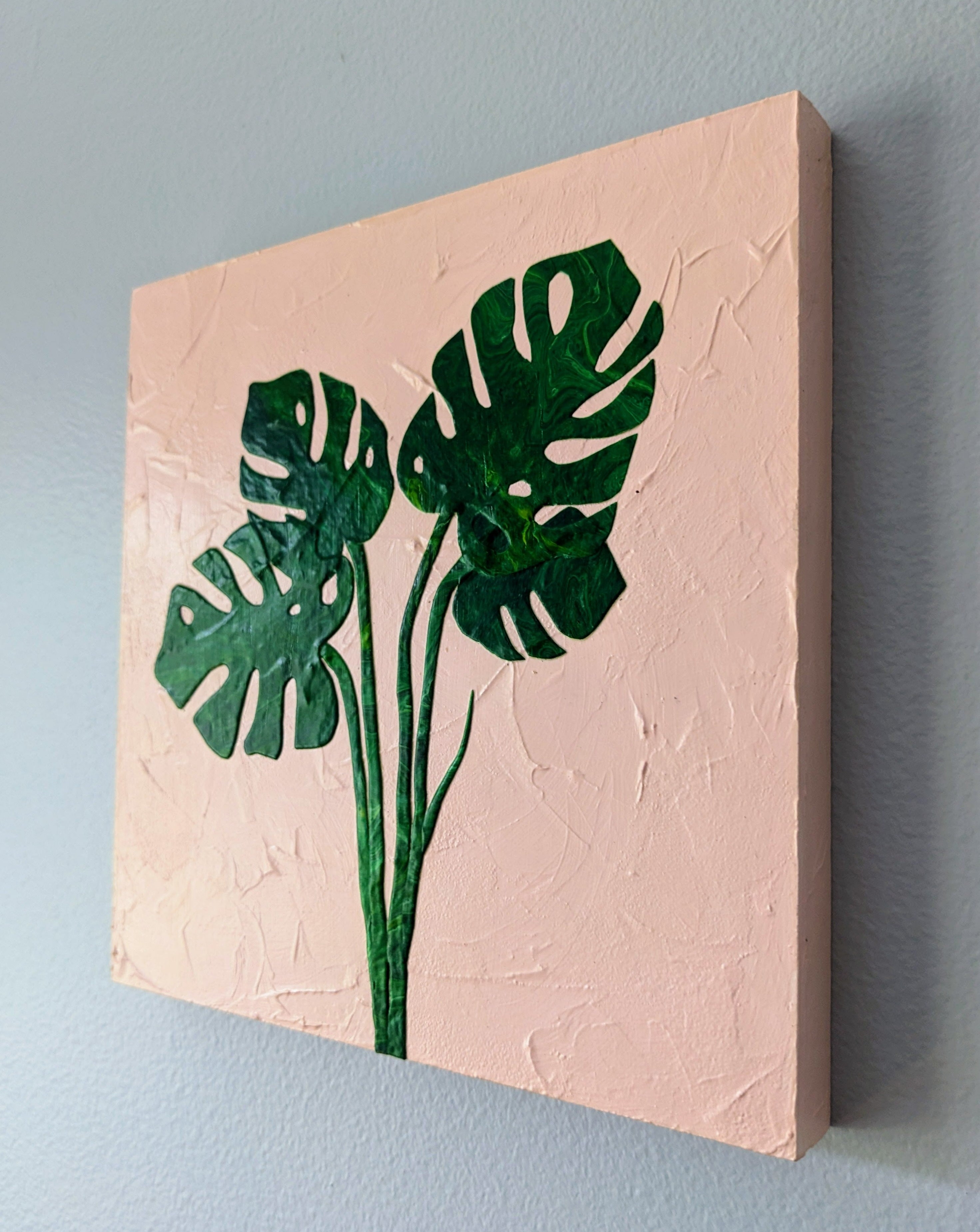 monstera canvas painting Pink Textured Monstera