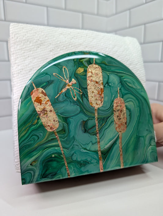 Gilded Dragonfly + Cattail Napkin Holder