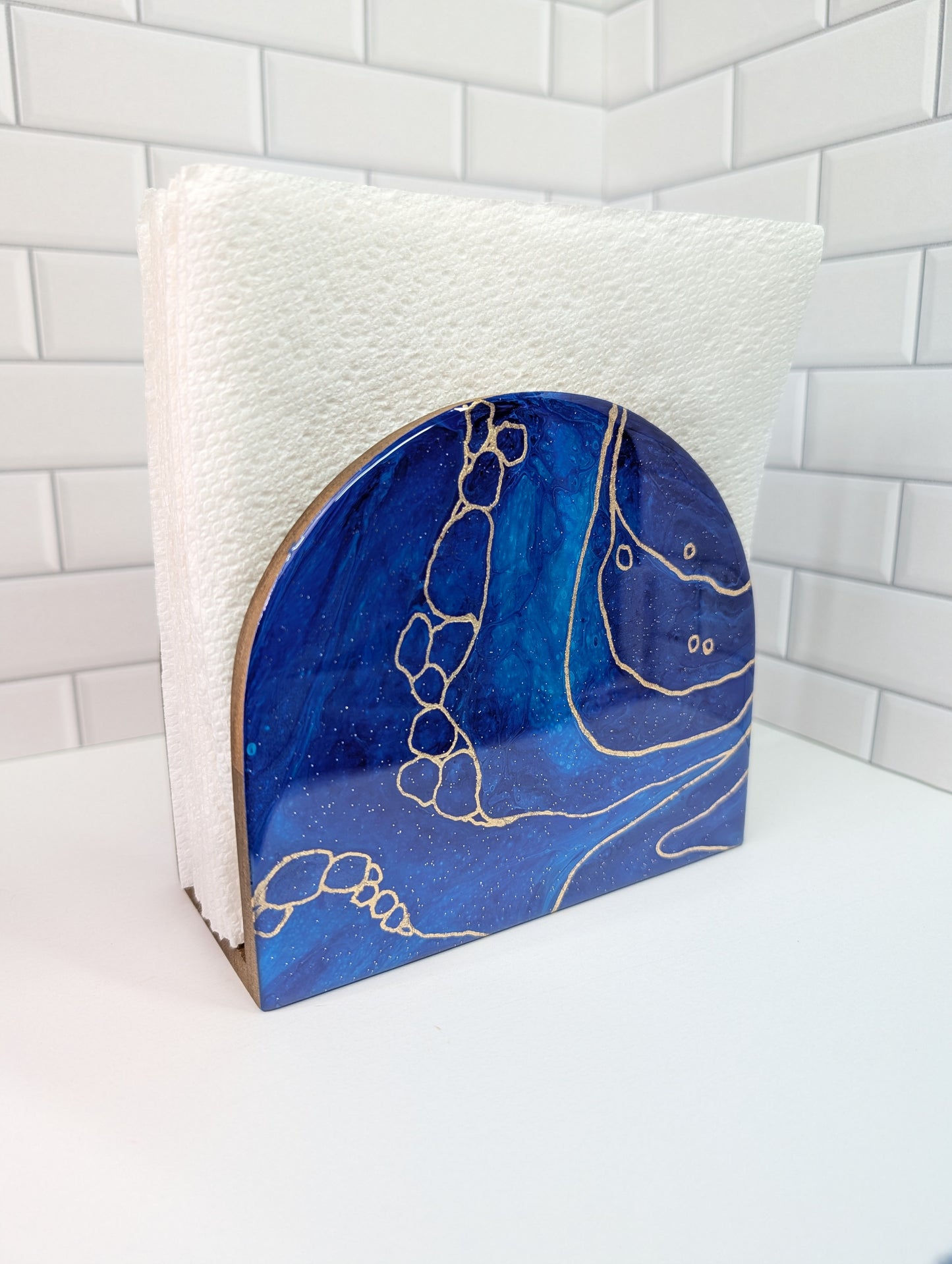 Gilded Cobalt Blue Abstract Napkin Holder