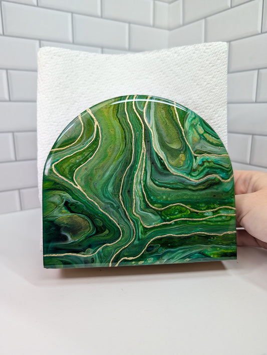 Gilded Green Abstract Napkin Holder