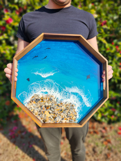 Large Ocean Serving Tray with Crushed Shells