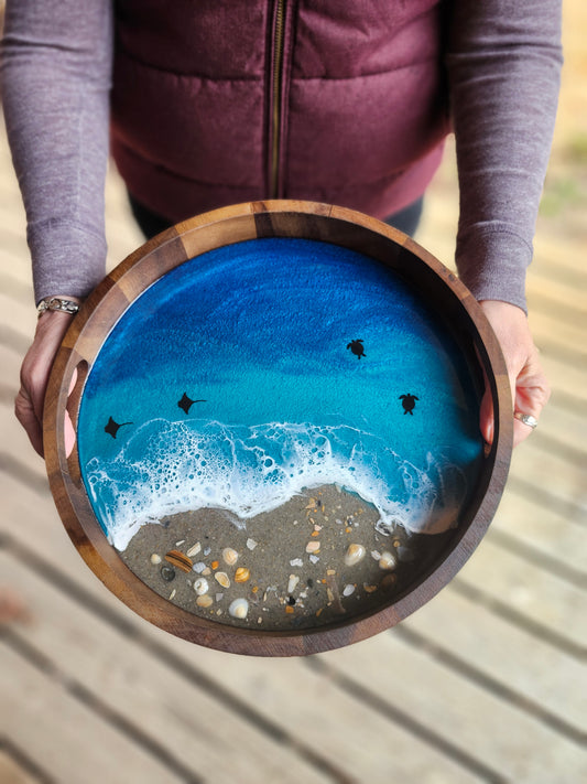 Small Ocean Serving Tray with Sandy Beach