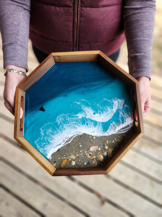Small Ocean Serving Tray with Sandy Beach