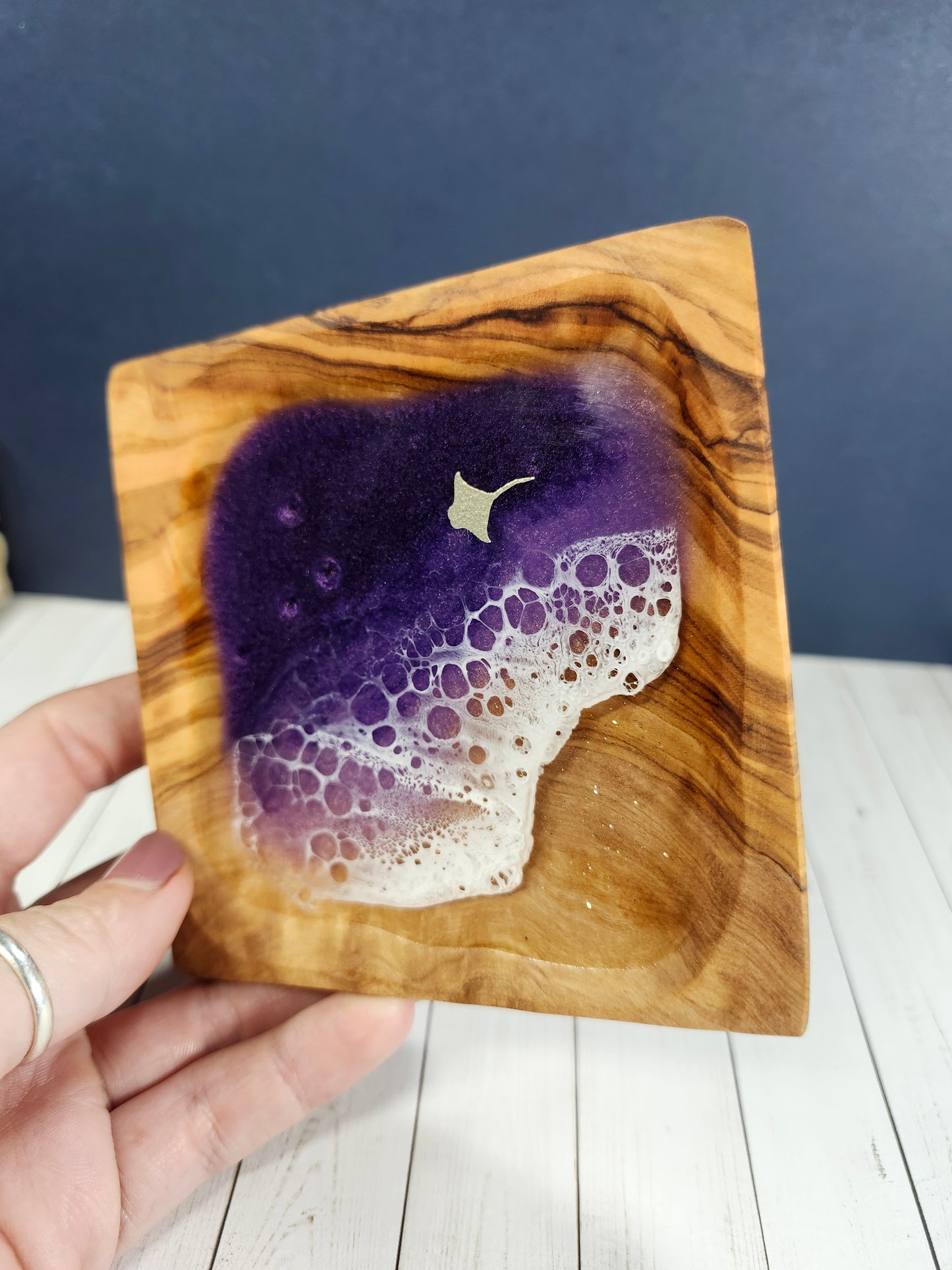 Small Olive Wood Square Purple Ocean
