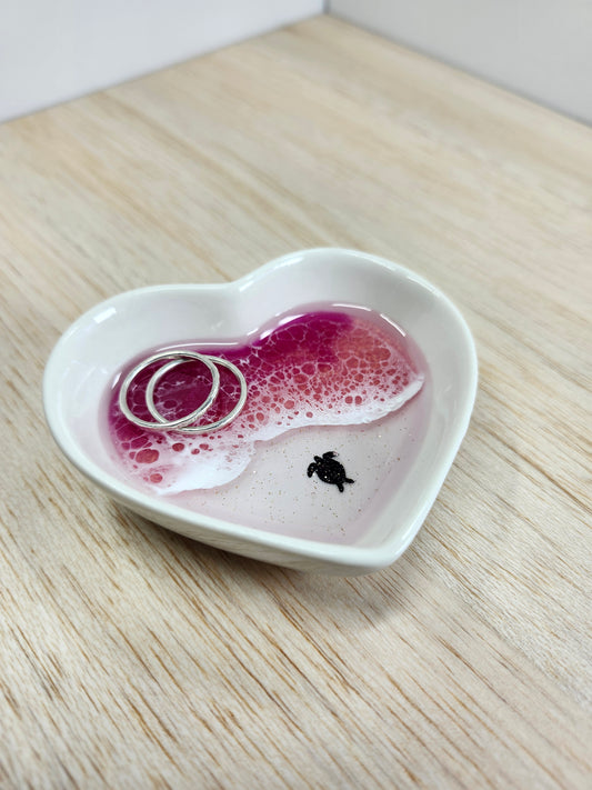 Pink Ceramic Ring Dish with Turtle