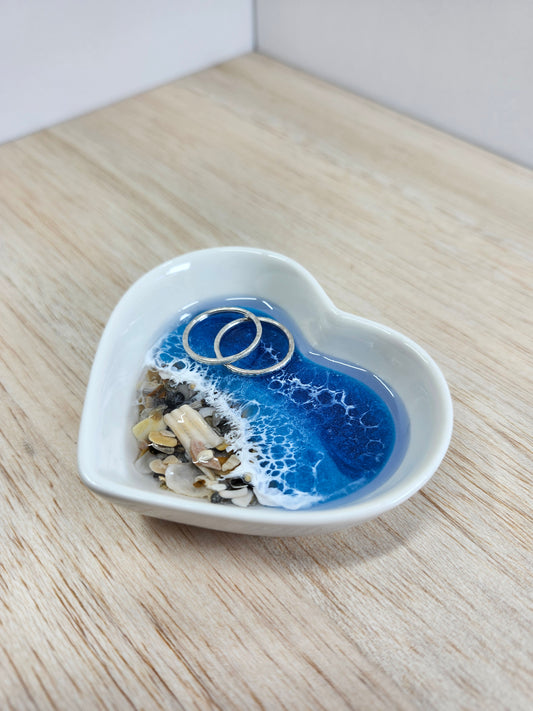 Pacific Blue Ceramic Ring Dish with Crushed Shells