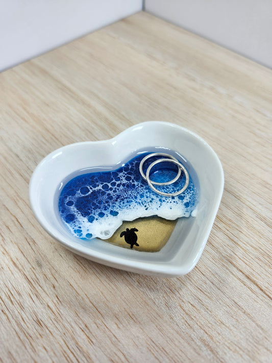Ceramic Ring Dish with Turtle and Gold Beach