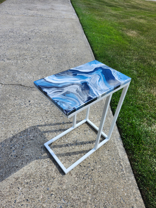 Navy and White Swirled "C" Table with white base