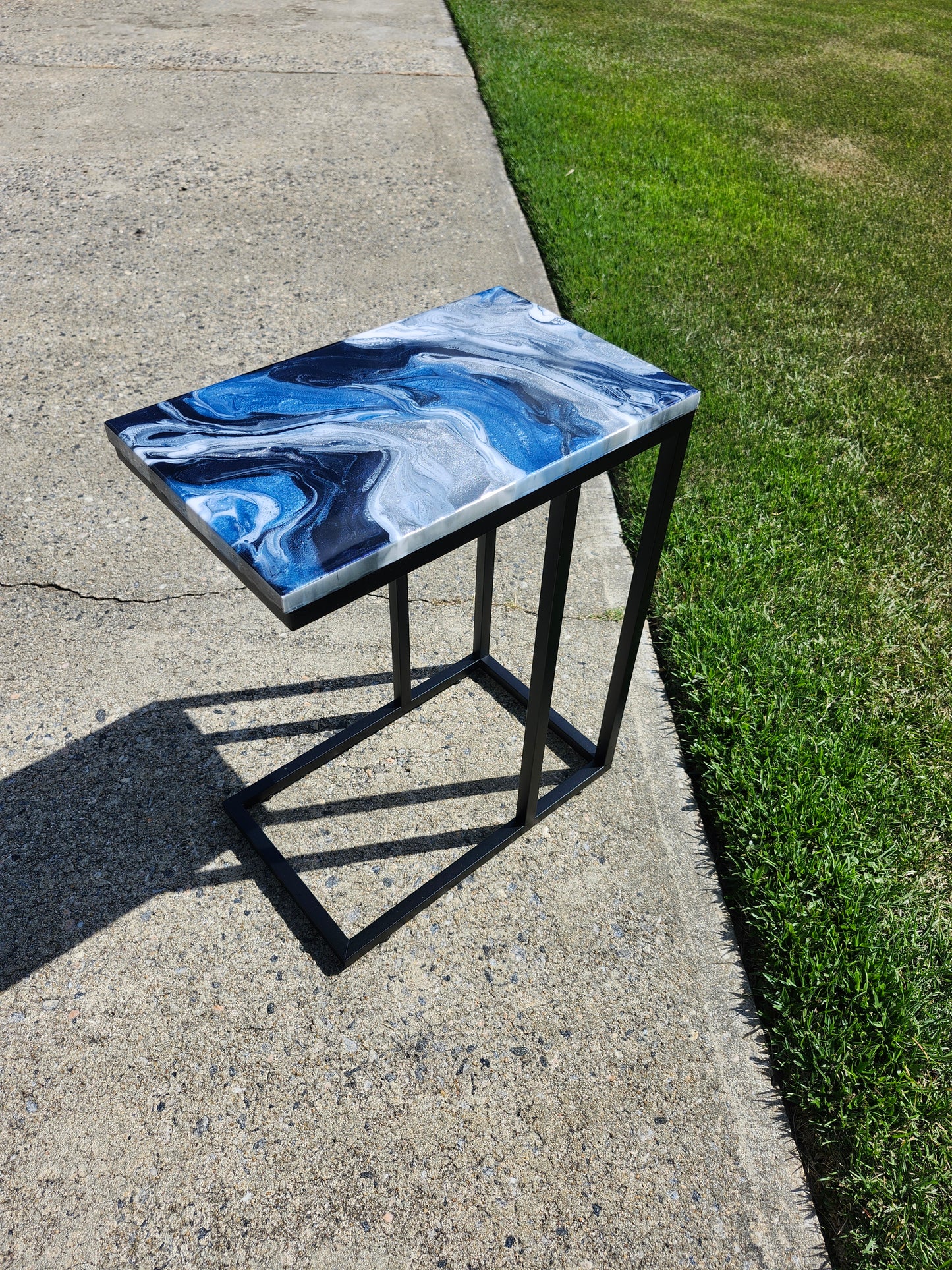 Navy and White Swirled "C" Table with Black base