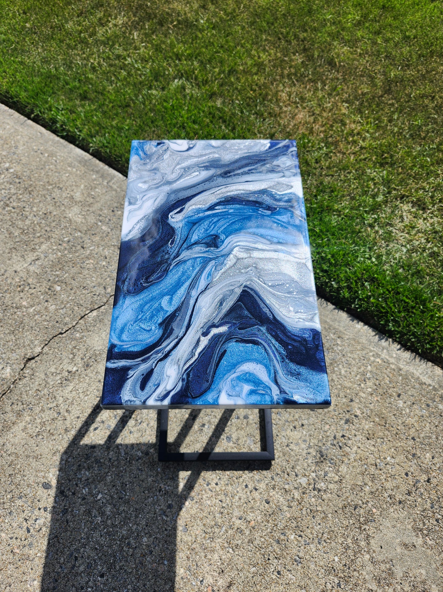 Navy and White Swirled "C" Table with Black base