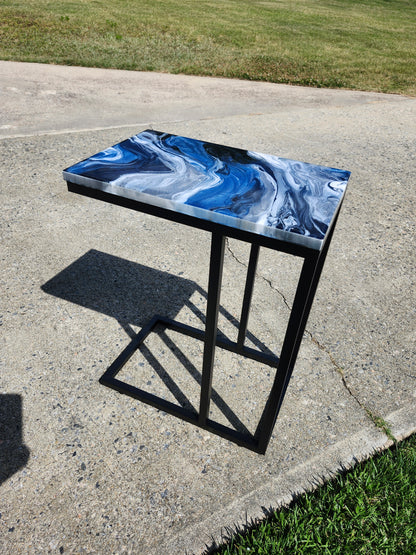 Navy and White Swirled "C" Table with Black base