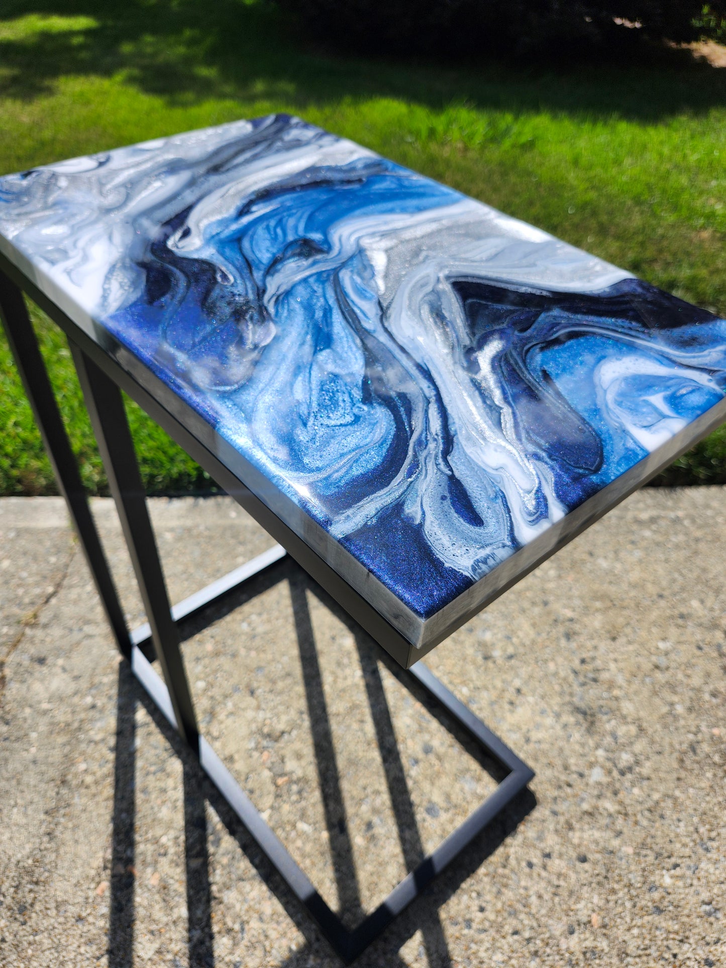 Navy and White Swirled "C" Table with Black base