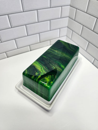 Forest Green Butter Dish | Handcrafted Ceramic | Multipurpose Kitchen Tray |Ideal for Serving Butter, Cheese, Snacks, and Condiments