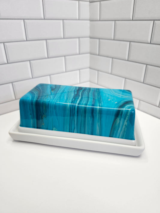 Caribbean Blue Butter Dish | Handcrafted Ceramic | Multipurpose Kitchen Tray | Ideal for Serving Butter, Cheese, Snacks, and Condiments