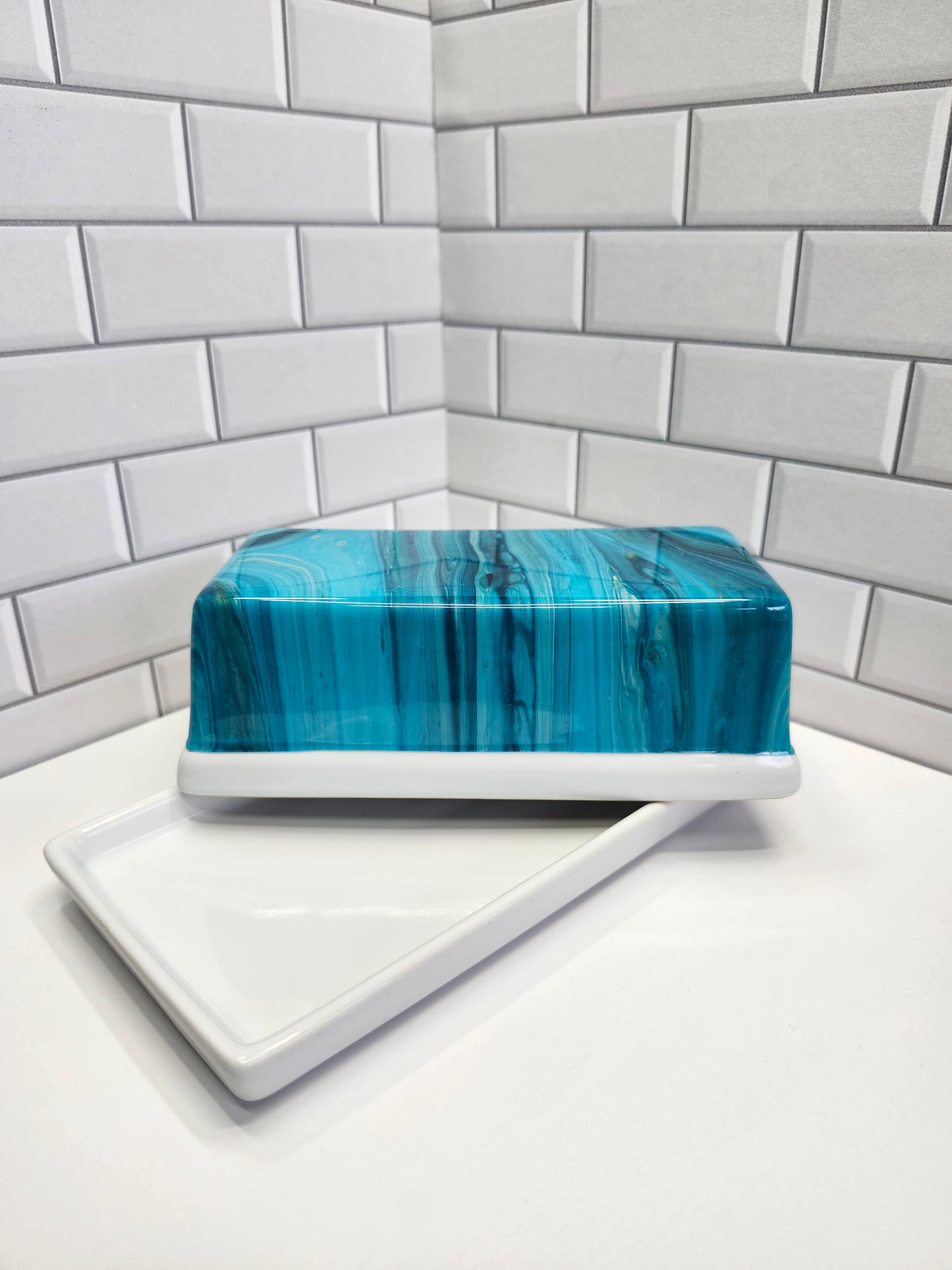 Caribbean Blue Butter Dish | Handcrafted Ceramic | Multipurpose Kitchen Tray | Ideal for Serving Butter, Cheese, Snacks, and Condiments