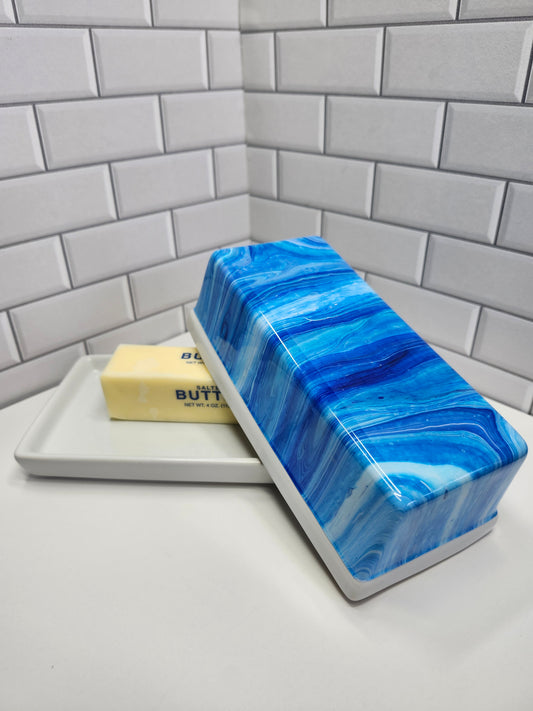 Sky Blue Butter Dish | Handcrafted Ceramic | Multipurpose Kitchen Tray | Ideal for Serving Butter, Cheese, Snacks, and Condiments