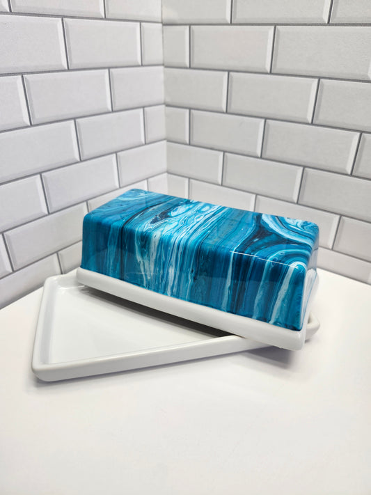 Aqua Ceramic Butter Dish | Handcrafted Ceramic | Multipurpose Kitchen Tray | Ideal for Serving Butter, Cheese, Snacks, and Condiments