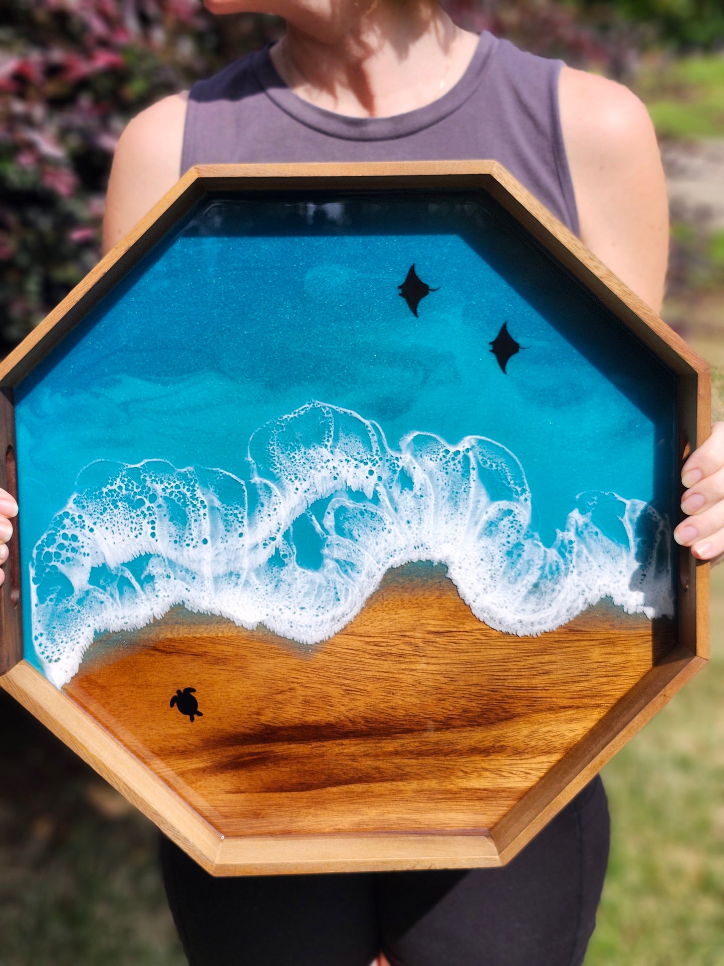 Octagon Serving Tray (Large) | Breakfast in Bed Tray | Caribbean Ocean | Coffee Table Tray | Sea Turtles and Sting Rays | Unique Ocean-Themed