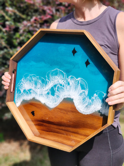 Octagon Serving Tray (Large) | Breakfast in Bed Tray | Caribbean Ocean | Coffee Table Tray | Sea Turtles and Sting Rays | Unique Ocean-Themed