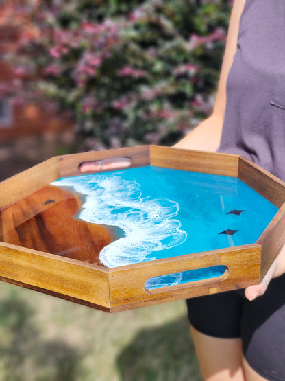 Octagon Serving Tray (Large) | Breakfast in Bed Tray | Caribbean Ocean | Coffee Table Tray | Sea Turtles and Sting Rays | Unique Ocean-Themed