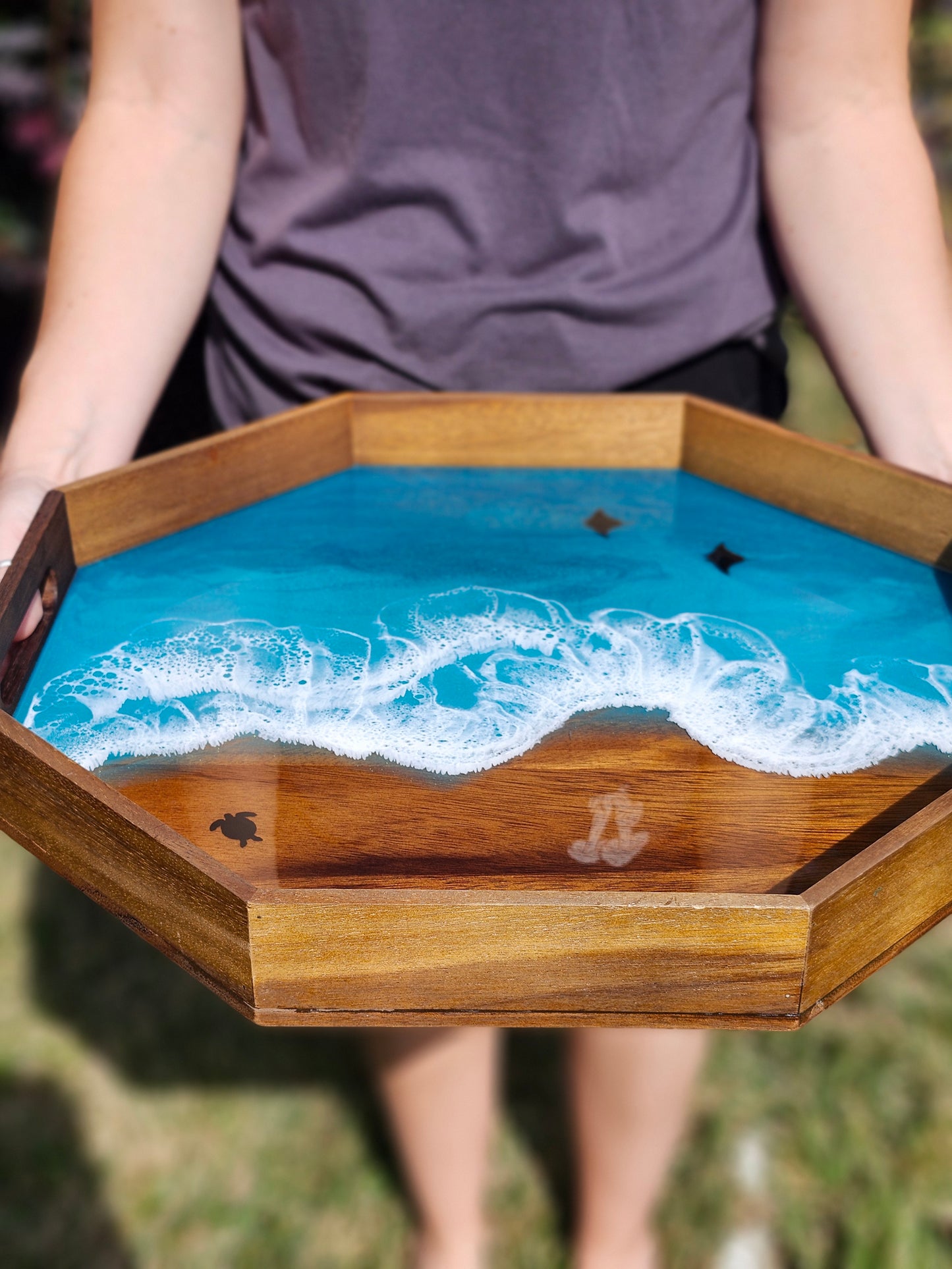 Octagon Serving Tray (Large) | Breakfast in Bed Tray | Caribbean Ocean | Coffee Table Tray | Sea Turtles and Sting Rays | Unique Ocean-Themed