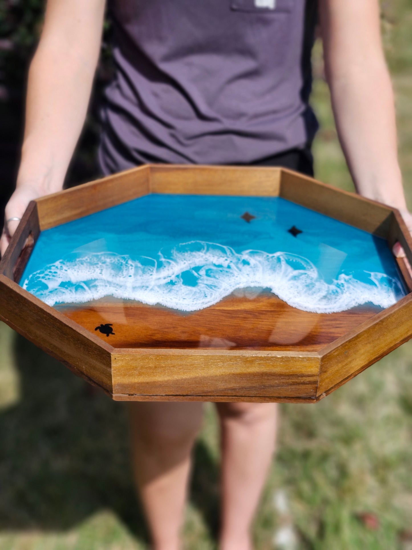 Octagon Serving Tray (Large) | Breakfast in Bed Tray | Caribbean Ocean | Coffee Table Tray | Sea Turtles and Sting Rays | Unique Ocean-Themed