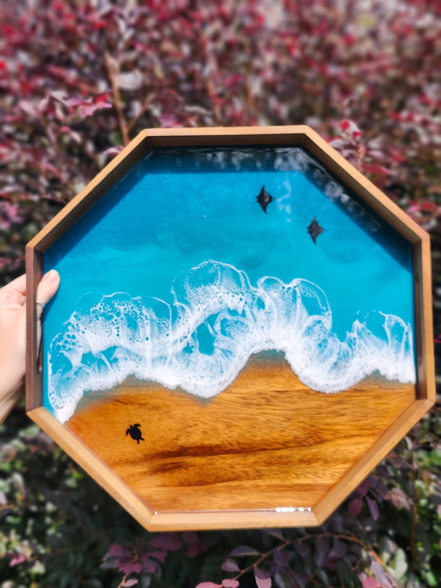 Octagon Serving Tray (Large) | Breakfast in Bed Tray | Caribbean Ocean | Coffee Table Tray | Sea Turtles and Sting Rays | Unique Ocean-Themed