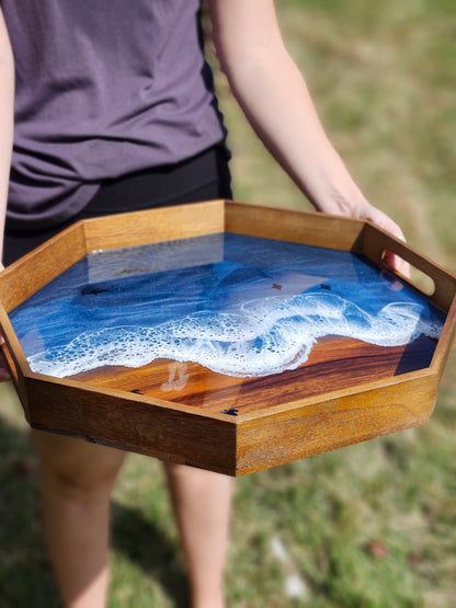 Octagon Serving Tray (Large) | Breakfast in Bed Tray | Stormy Ocean | Coffee Table Tray | Sea Turtles, Rays, and Sharks | Unique Ocean-Themed