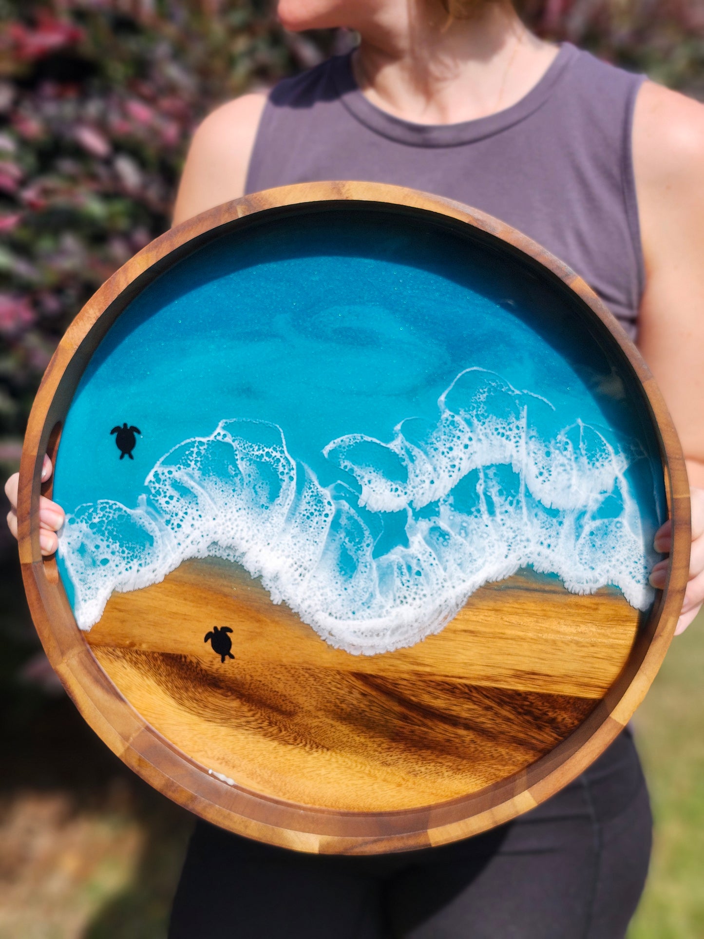 Round Serving Tray (Medium) | Breakfast in Bed Tray | Caribbean Ocean | Coffee Table Tray | Sea Turtles | Unique Ocean-Themed