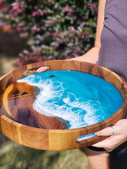 Round Serving Tray (Medium) | Breakfast in Bed Tray | Caribbean Ocean | Coffee Table Tray | Sea Turtles | Unique Ocean-Themed