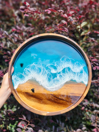 Round Serving Tray (Medium) | Breakfast in Bed Tray | Caribbean Ocean | Coffee Table Tray | Sea Turtles | Unique Ocean-Themed