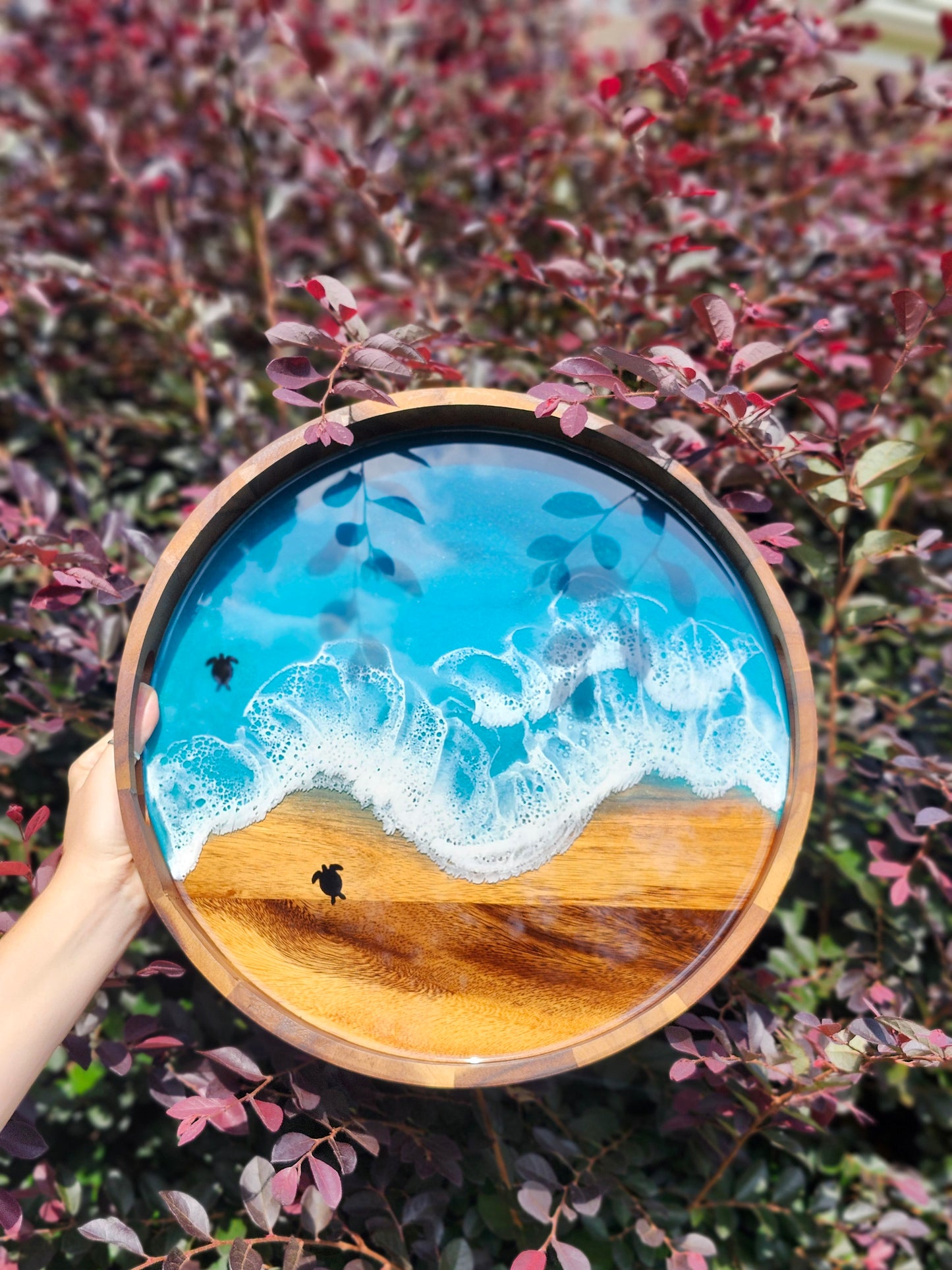 Round Serving Tray (Medium) | Breakfast in Bed Tray | Caribbean Ocean | Coffee Table Tray | Sea Turtles | Unique Ocean-Themed