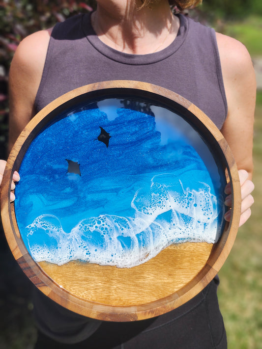 Round Serving Tray (Small) | Breakfast in Bed Tray | Caribbean Ocean | Coffee Table Tray | Unique Ocean-Themed