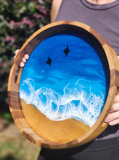 Round Serving Tray (Small) | Breakfast in Bed Tray | Caribbean Ocean | Coffee Table Tray | Unique Ocean-Themed