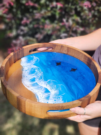 Round Serving Tray (Small) | Breakfast in Bed Tray | Caribbean Ocean | Coffee Table Tray | Unique Ocean-Themed