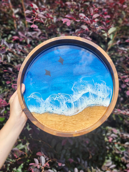 Round Serving Tray (Small) | Breakfast in Bed Tray | Caribbean Ocean | Coffee Table Tray | Unique Ocean-Themed