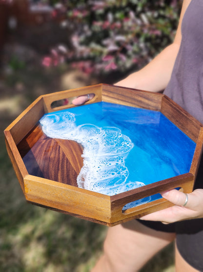 Octagon Serving Tray (Small) | Breakfast in Bed Tray | Caribbean Ocean | Coffee Table Tray | Unique Ocean-Themed